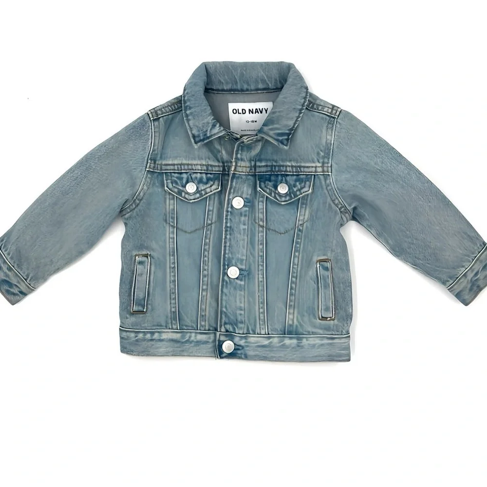 Old Navy Toddler Blue Jean Jacket Unisex 12-18M Cute Hipster Light Wash Denim